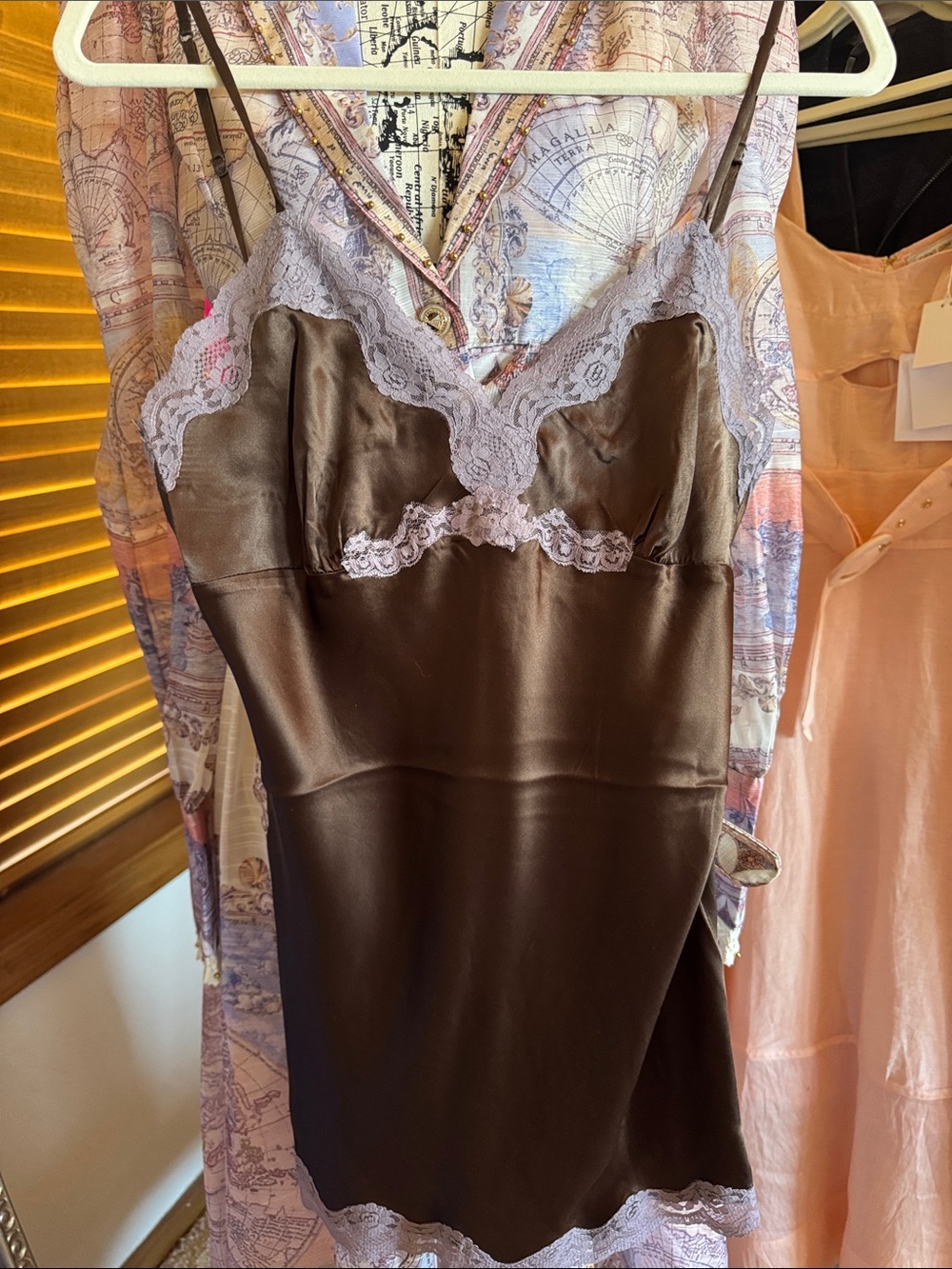 Gold Hawk Washable Silk Lace Grass Chocolate Lilac Tunic, New, $200MSRP